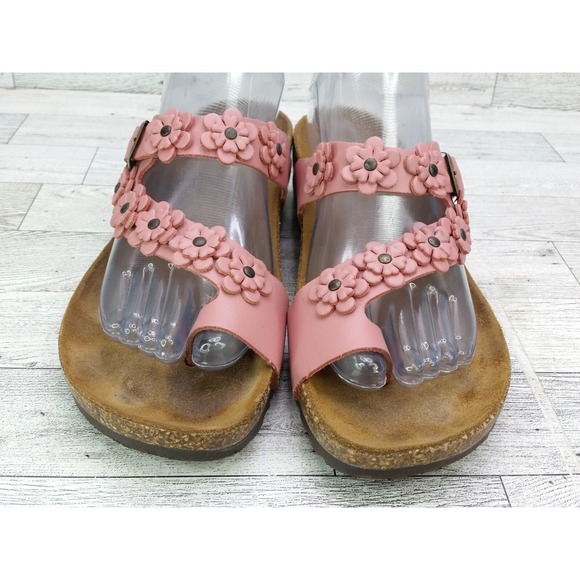 Women's A. Giannetti Sandals Size 7.5 Pink Brown Leather Flowers Floral Shoes - Picture 4 of 12